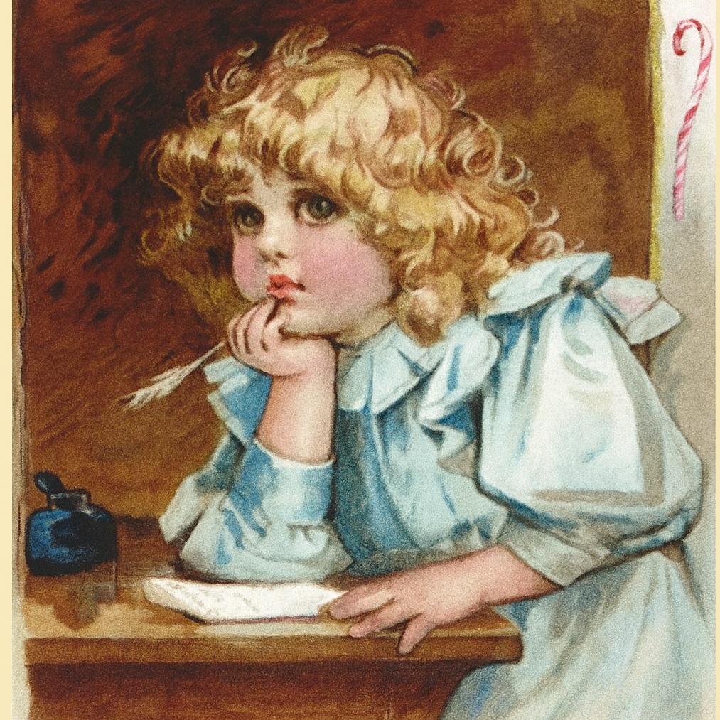 Drawing of a girl writing a letter to Santa