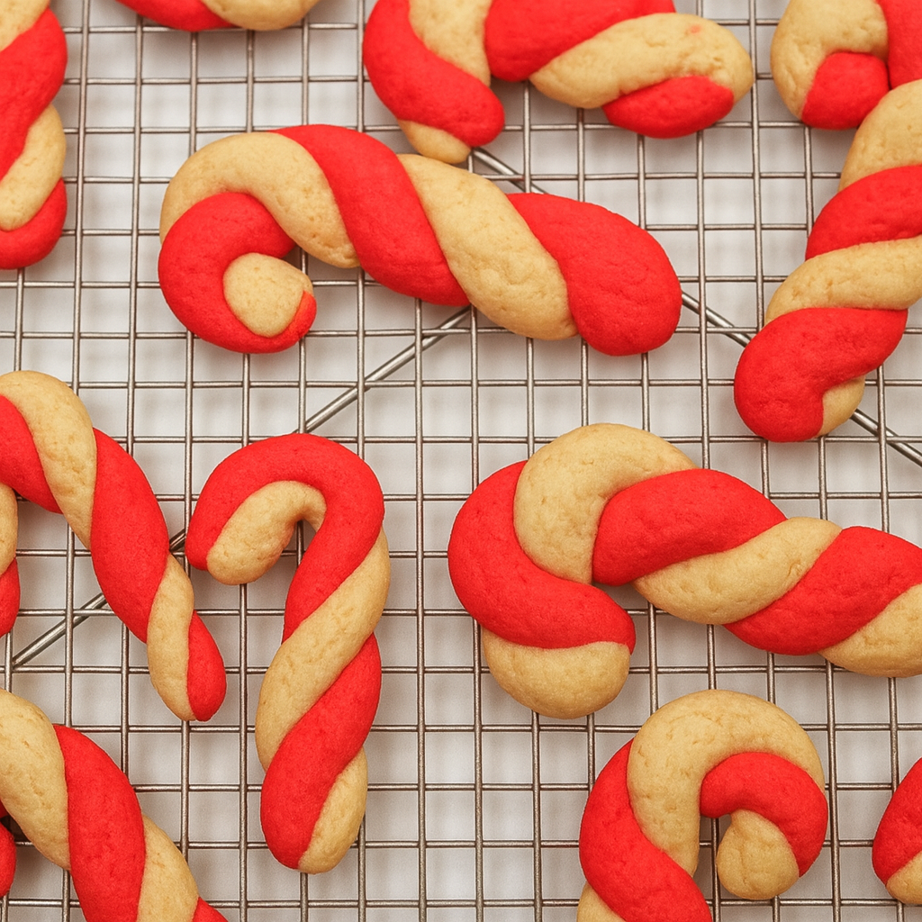 Photo of Candy Cane Cookies on a cooling rack