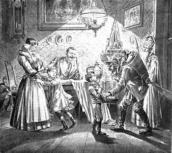 drawing of a Pennsylvanian Dutch family and Belsnickel
