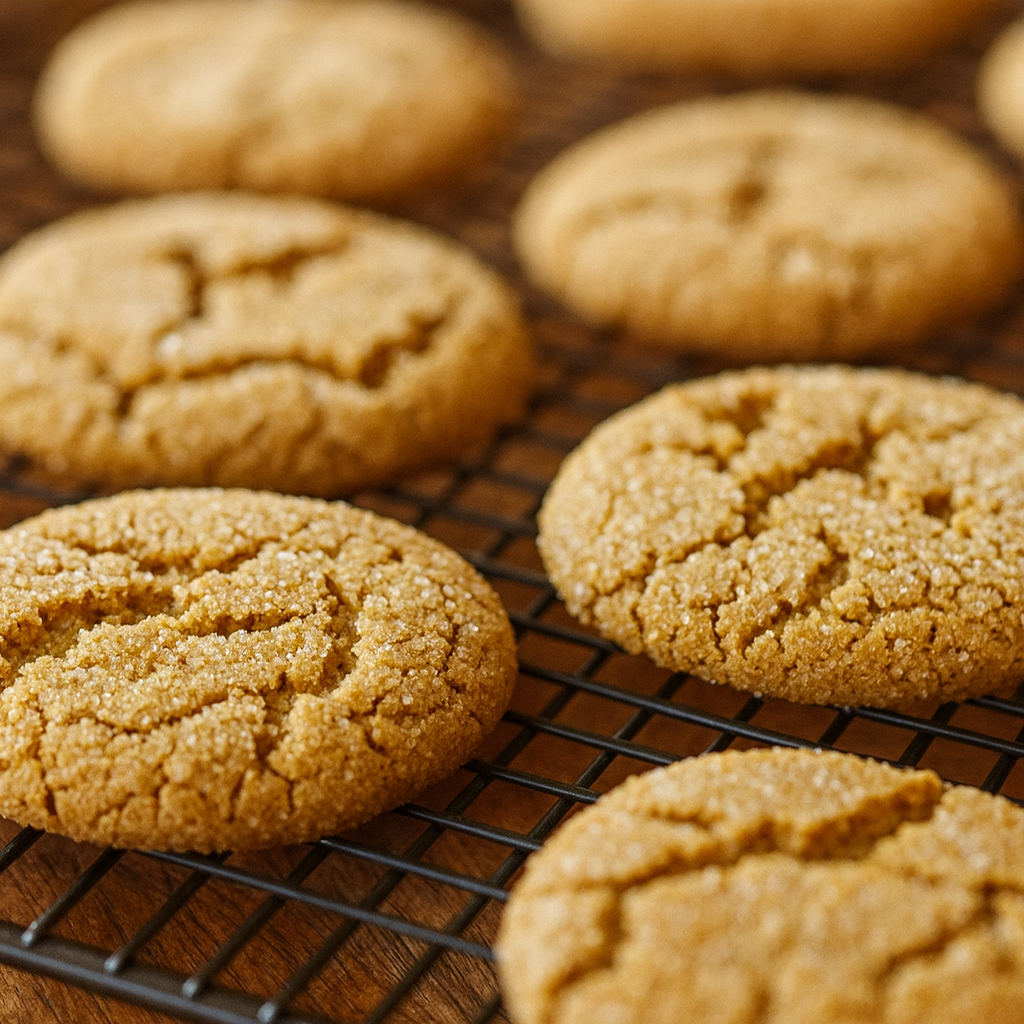 Photo of Gingersnap cookies on a cooling rack