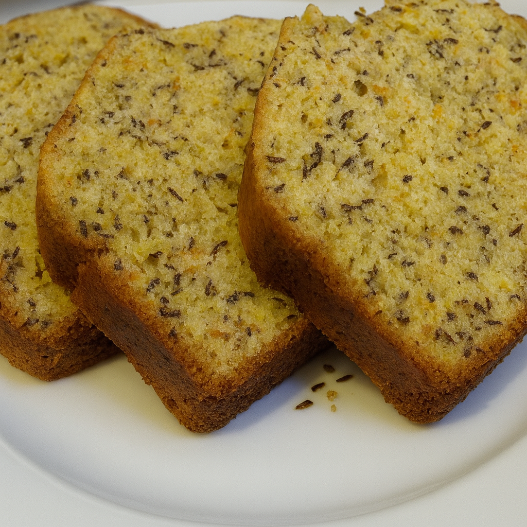 Photo of pieces of Irish Seed Cake on a white plate
