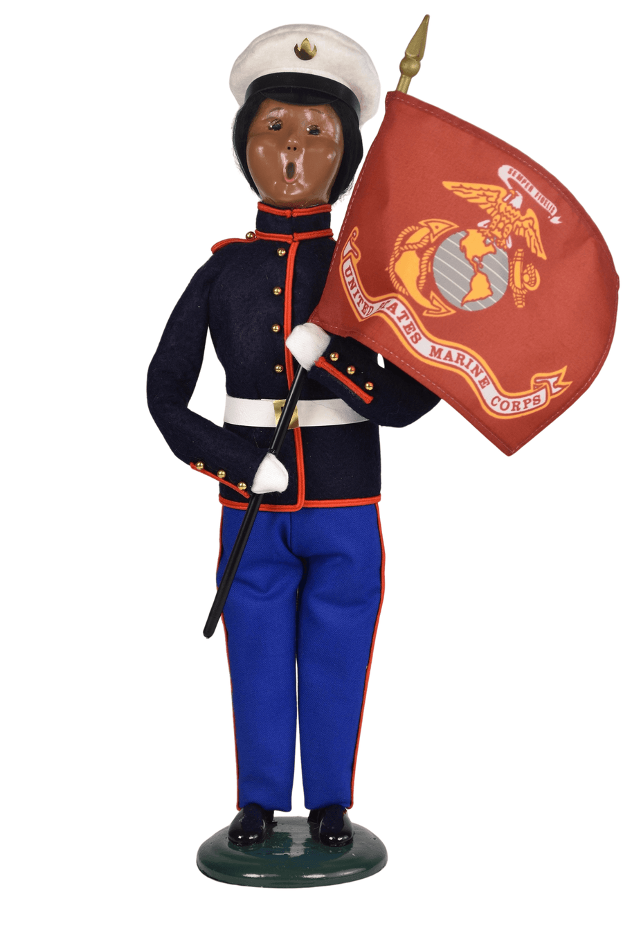 African American Marine Woman with Flag Caroler African American Marine Woman with Flag Caroler