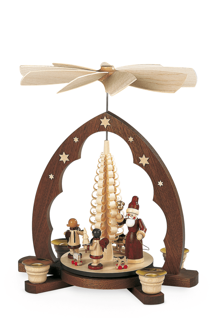 Santa Giving X-Mas Presents, Pointed Arch - German Pyramid